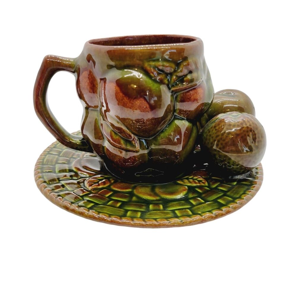 1960s Ceramic Planter Still Life Piece Cup Saucer Grapes Leaves 4.75" Original